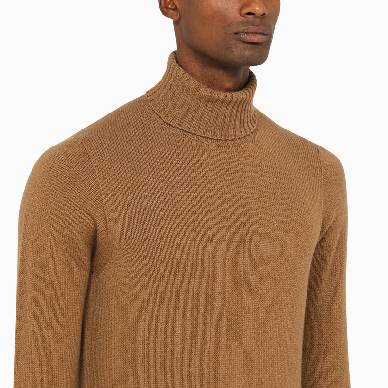 Drumohr Camel-coloured Turtleneck Sweater In Wool In Brown