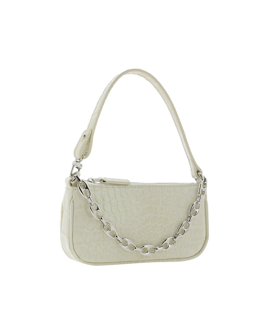 By Far Rachel Single Shoulder Bag With Imitation Crocodile Pattern In Nude