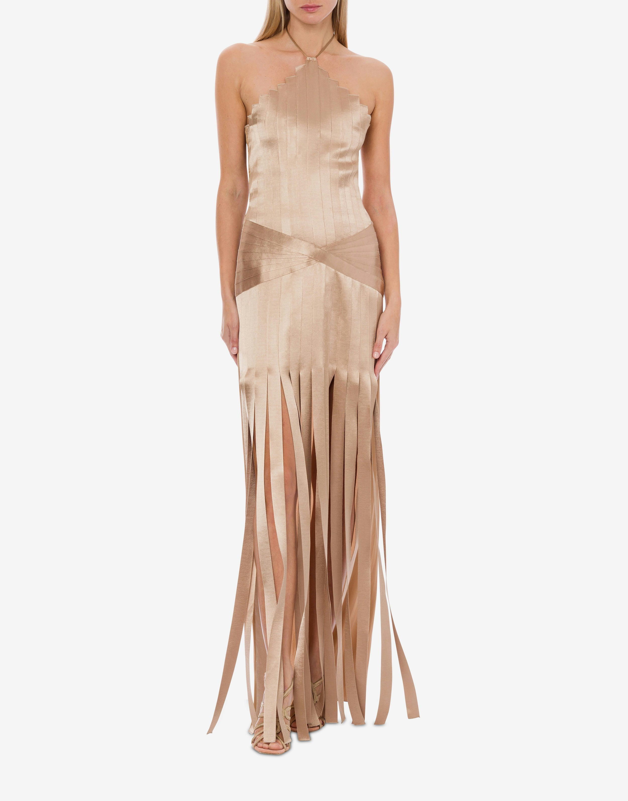 Alberta Ferretti Pleated Halterneck Gown In Nude