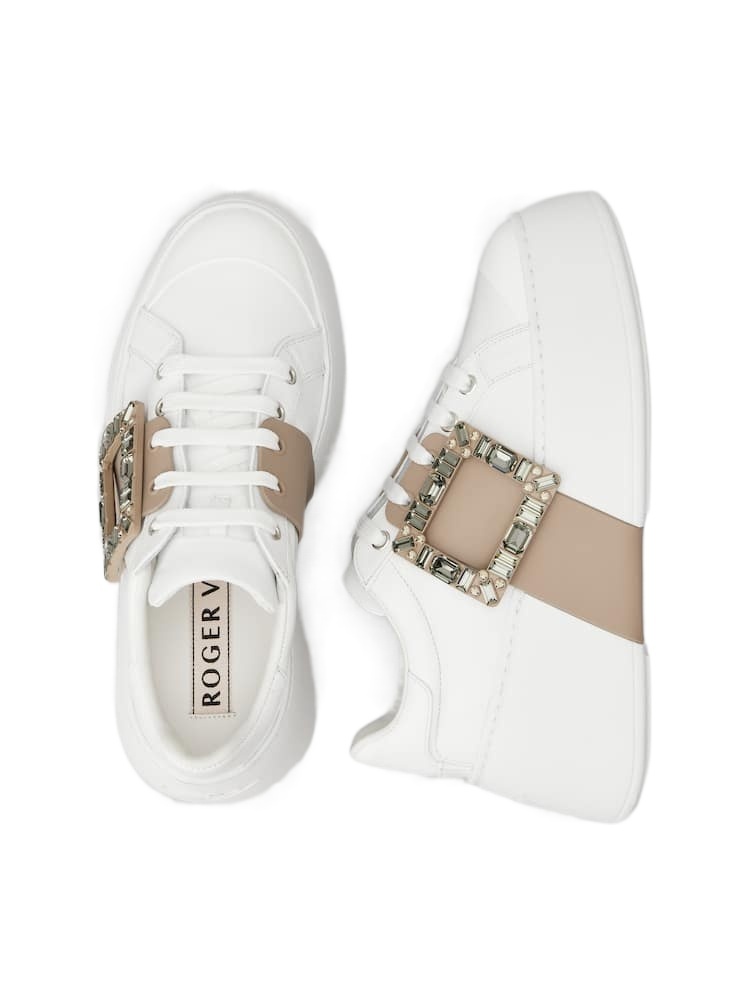 Roger Vivier Viv Skate Crystal Embellished Platform Sneaker In White