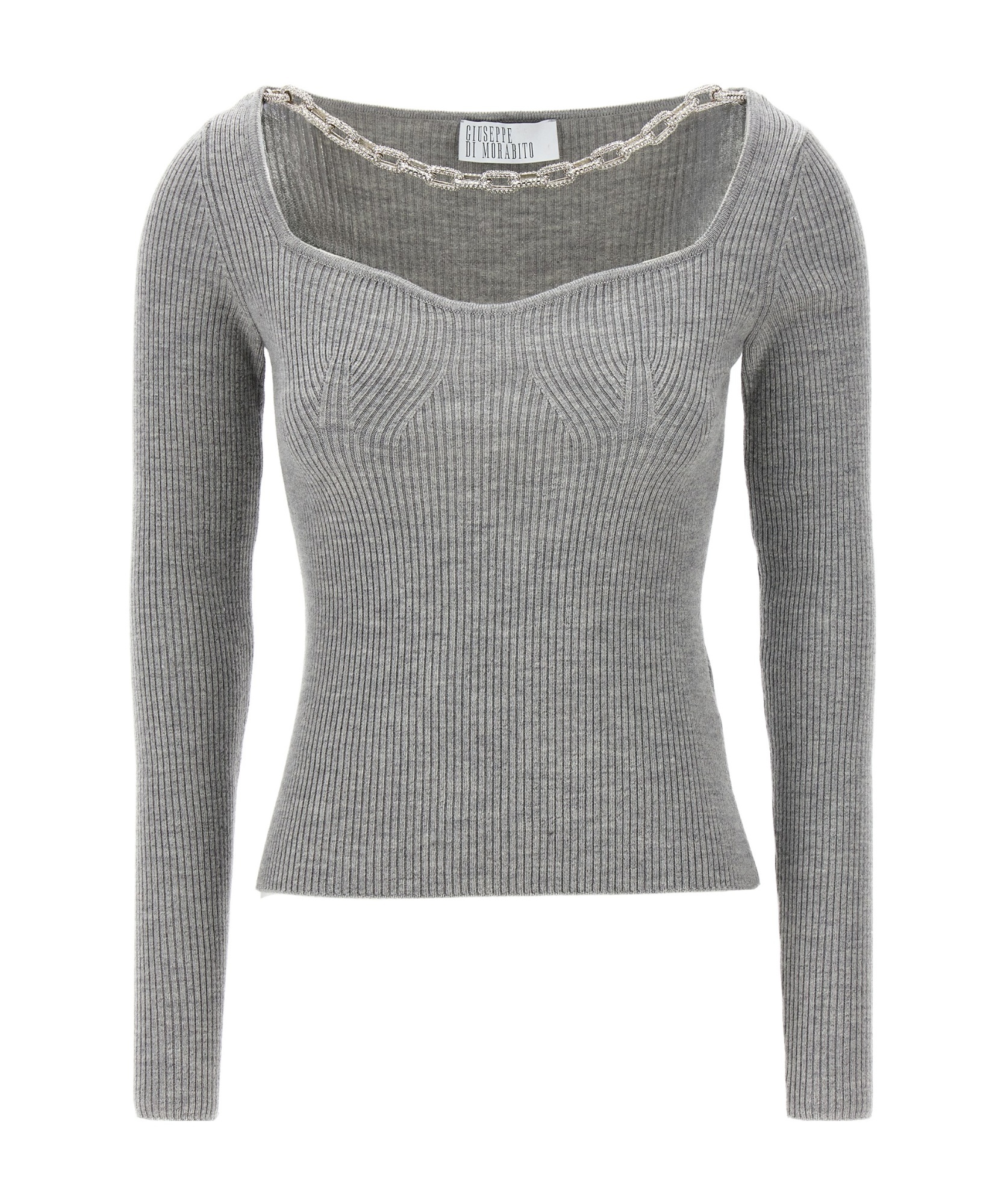 Giuseppe Di Morabito Square Neck Chain Detail Fitted Sweater In Gray