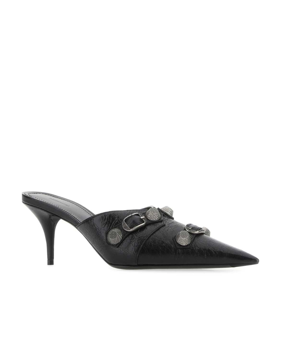 Balenciaga Cagole 90 Pointed Mules In Lamb Leather In Black