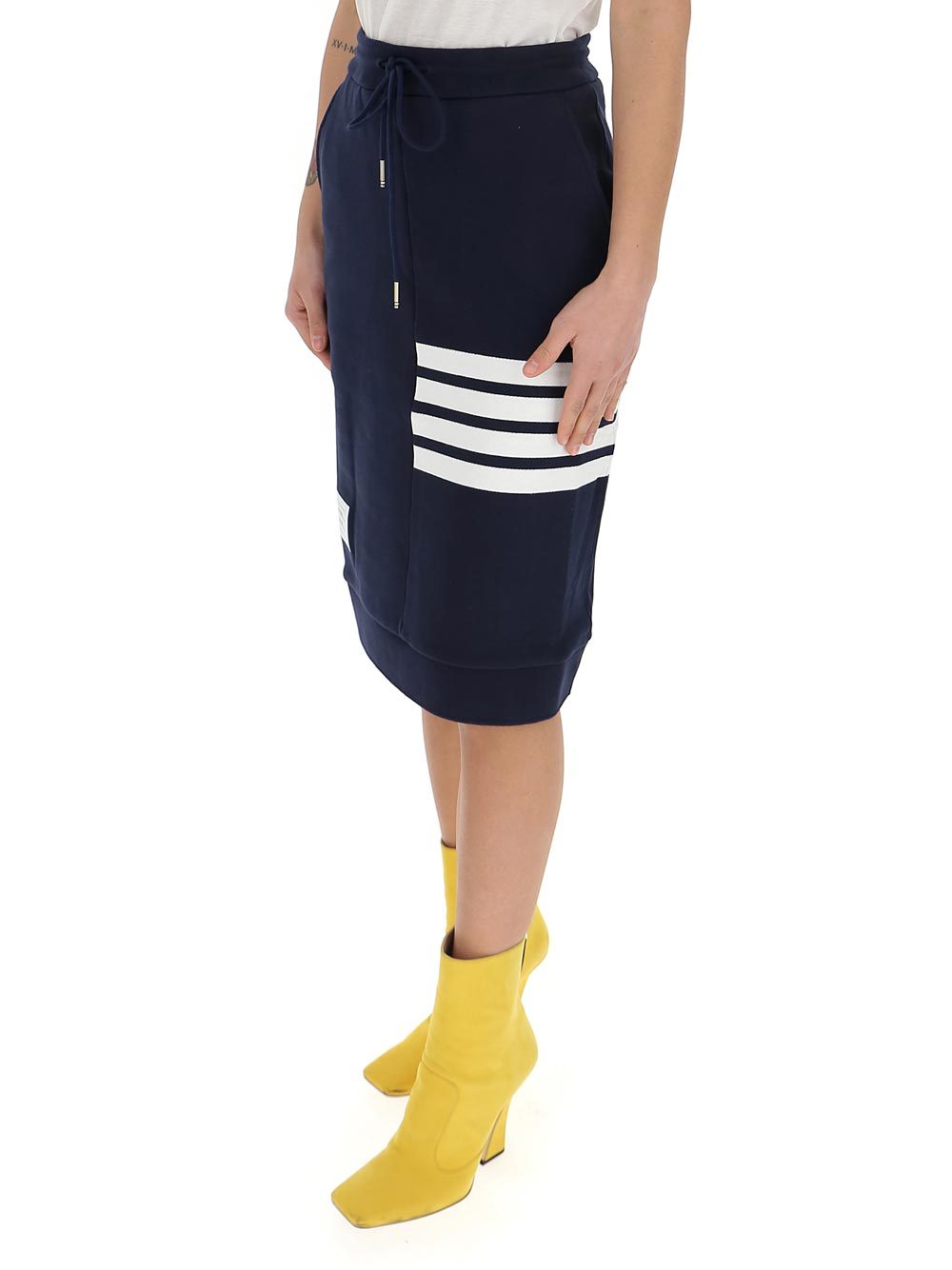 Thom Browne 4-bar Stripes Drawstring Skirt In Black