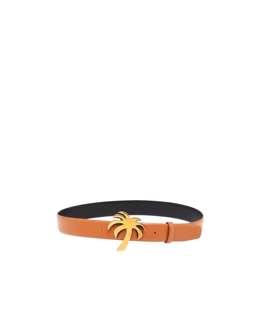 Palm Angels Palm Tree-buckle Leather Belt In Orange