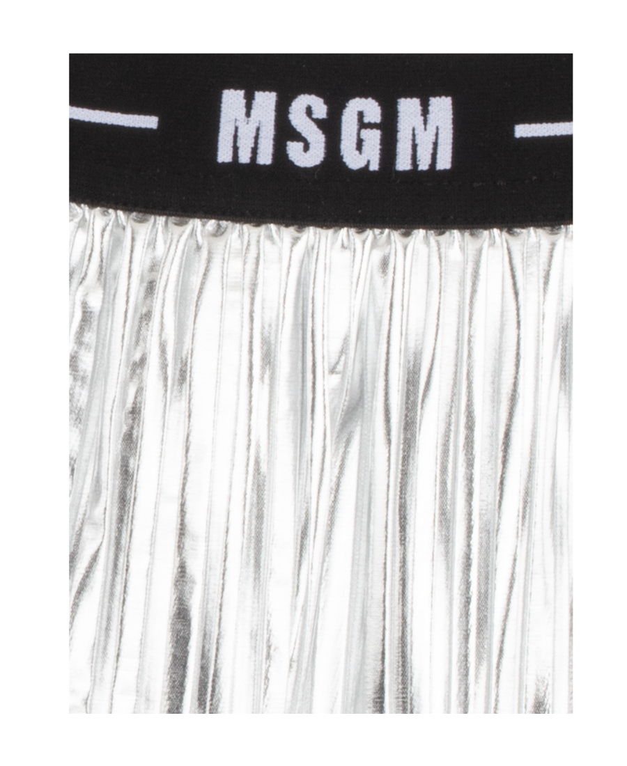 Shop Msgm Logo-waistband Metallic-finish Pleated Skirt In White