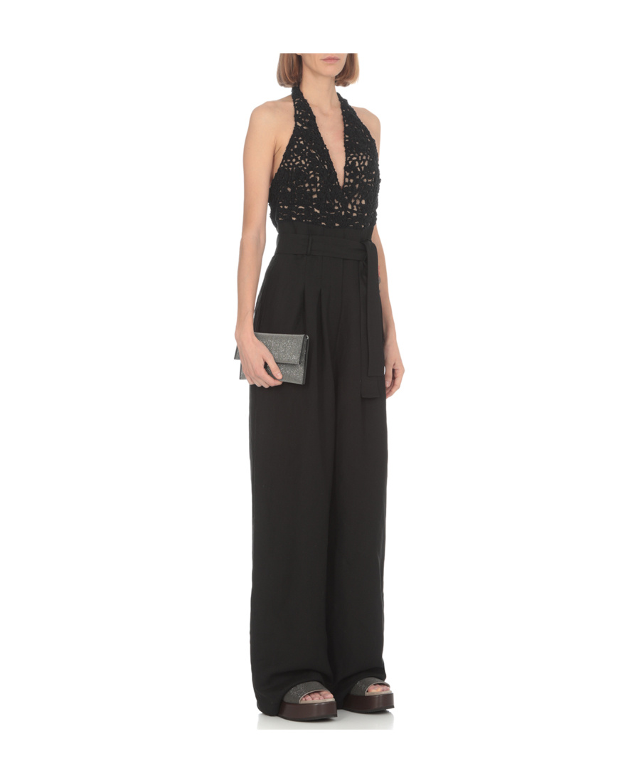 Brunello Cucinelli Crochet-detail Jumpsuit In Black