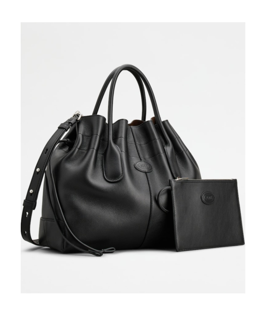 Tod's Small Di Drawstring Leather Tote Bag In Black