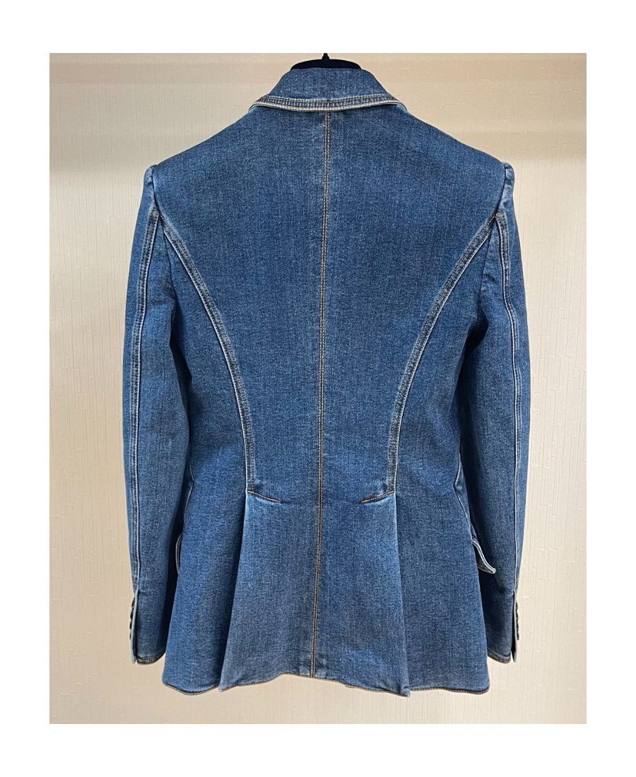 Shop Alexander Mcqueen One Butt Denim Blazer In Blue