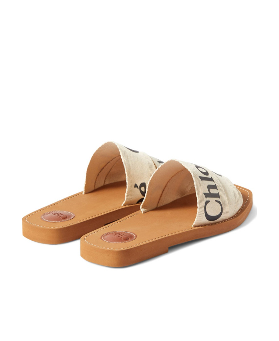 Chloé Ivory Woody Flat Sandal In Brown