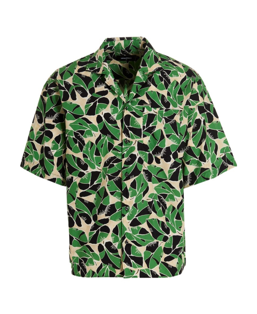 Dsquared2 Botanical-print Short-sleeved Shirt In Green