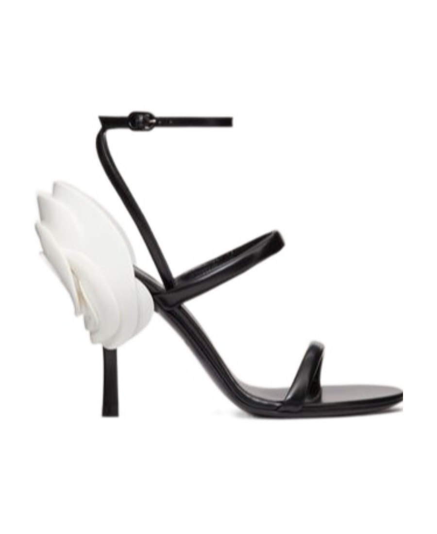 Valentino Archive Roserouche 100 Leather Sandals In Black