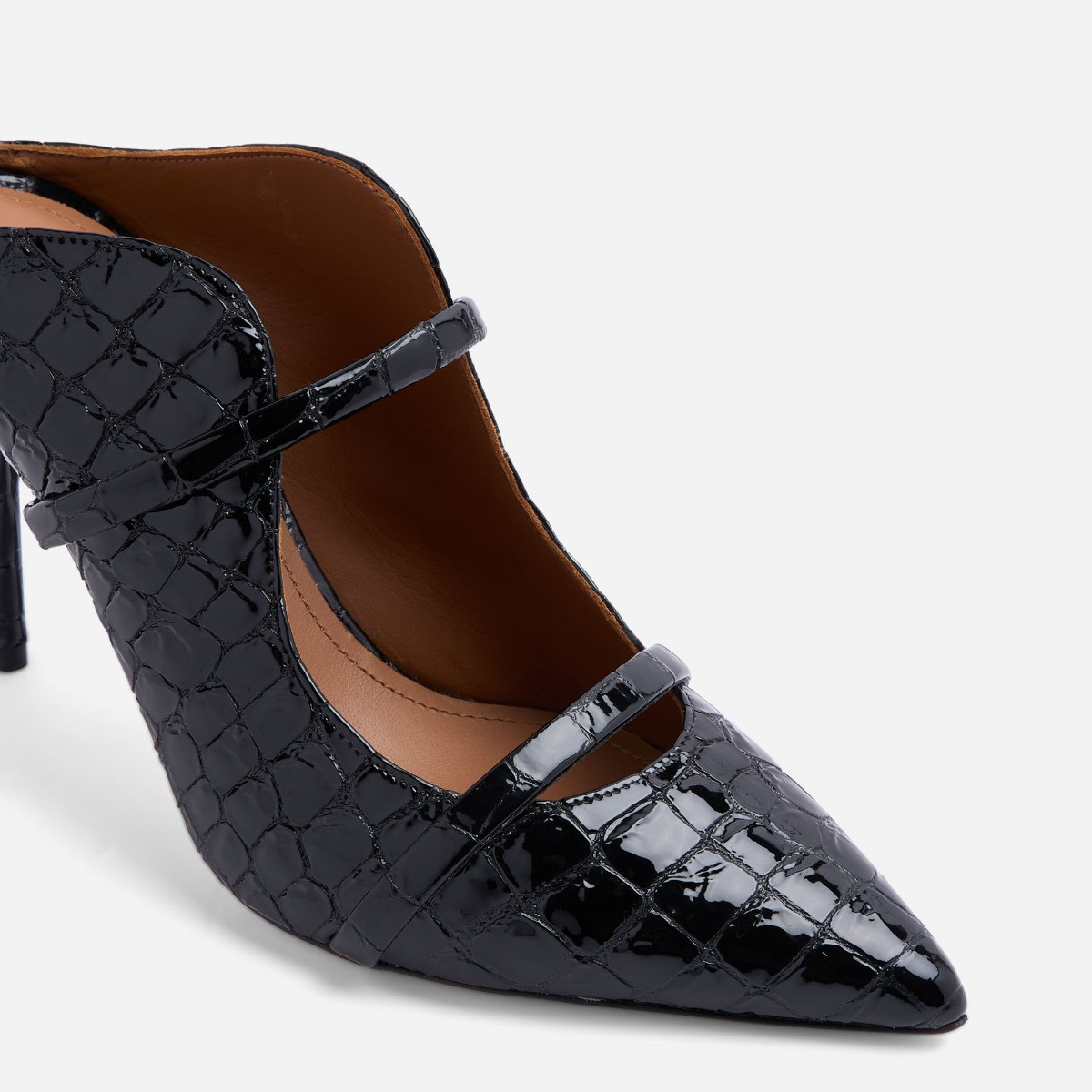 Malone Souliers Maureen 100mm Crocodile-embossed Mules In Black