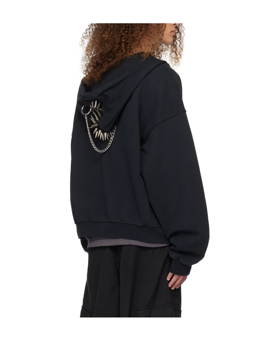 We11 Done Spiked Zip-up Hoodie In Black