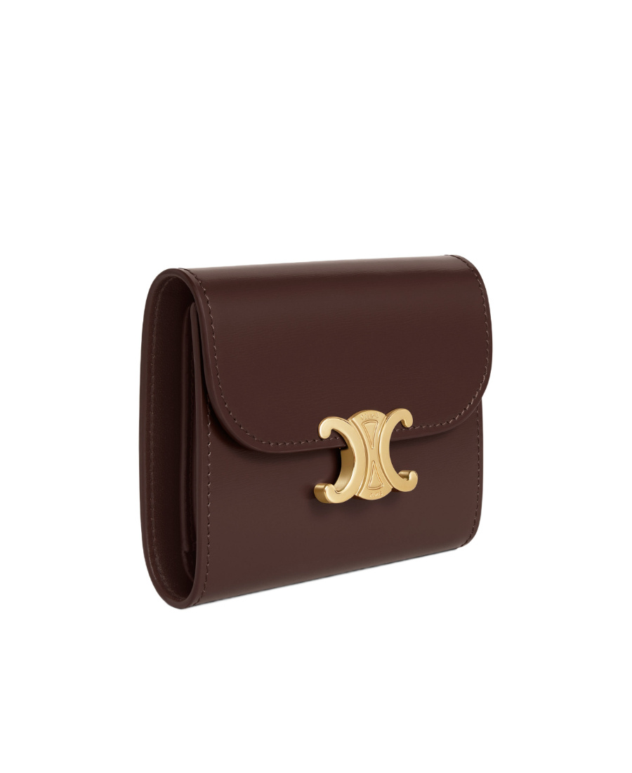 Celine Triomphe Small Glossy Wallet In Brown