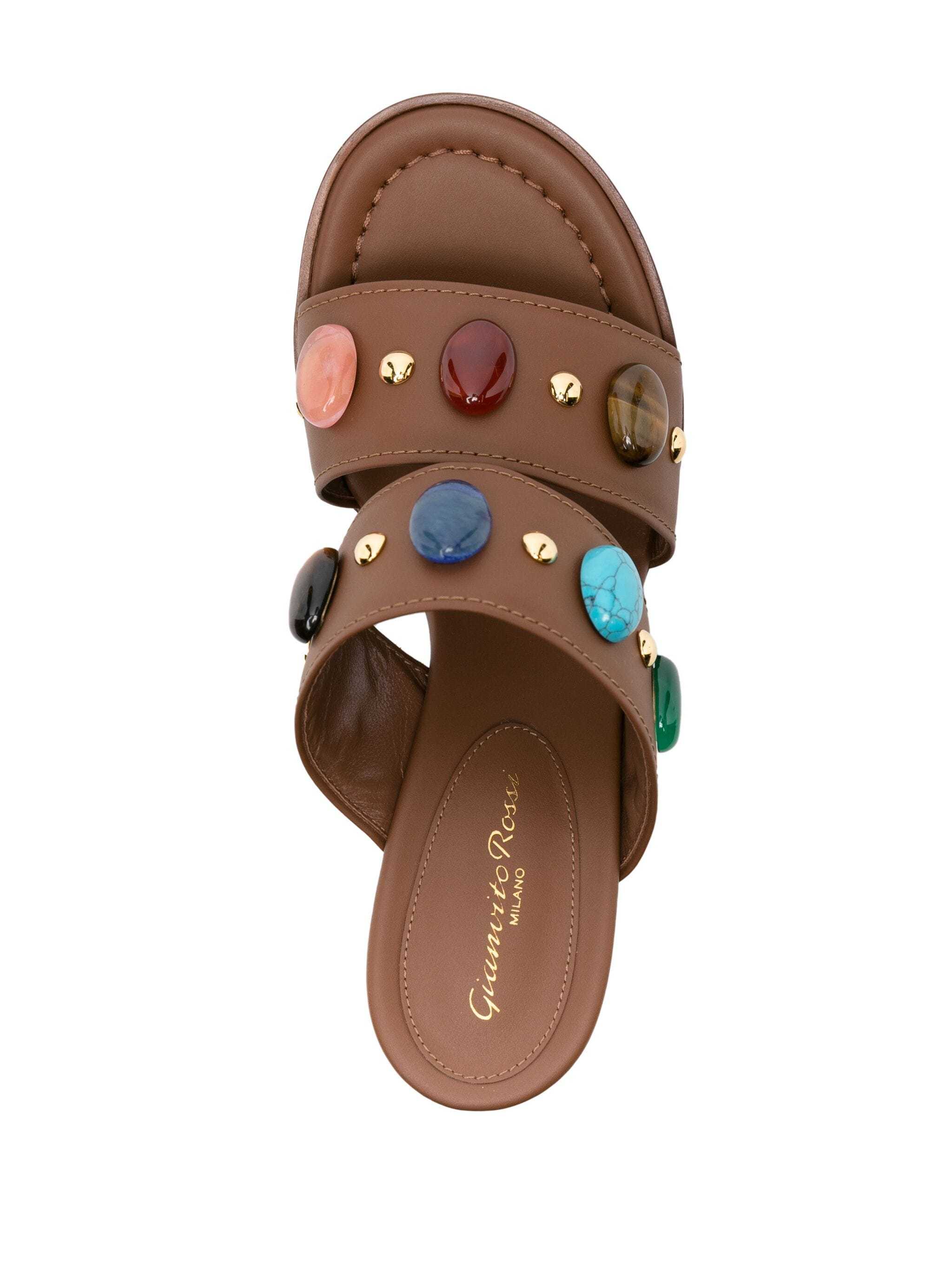 Gianvito Rossi 90mm Beaded Leather Sandals In Brown