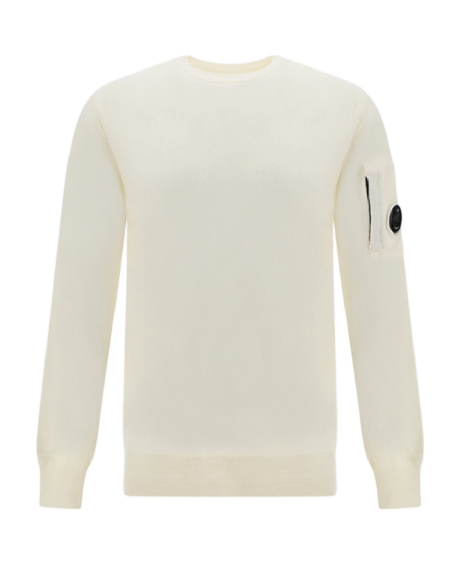 C.p. Company 'diagonal Raised' White Sweatshirt With Lens Motif On The Arm In White