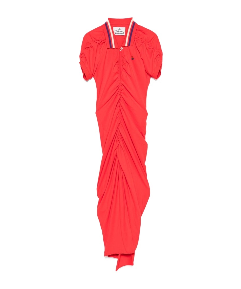 Vivienne Westwood Pulling Ruched Asymmetric Cotton Midi Dress In Orange