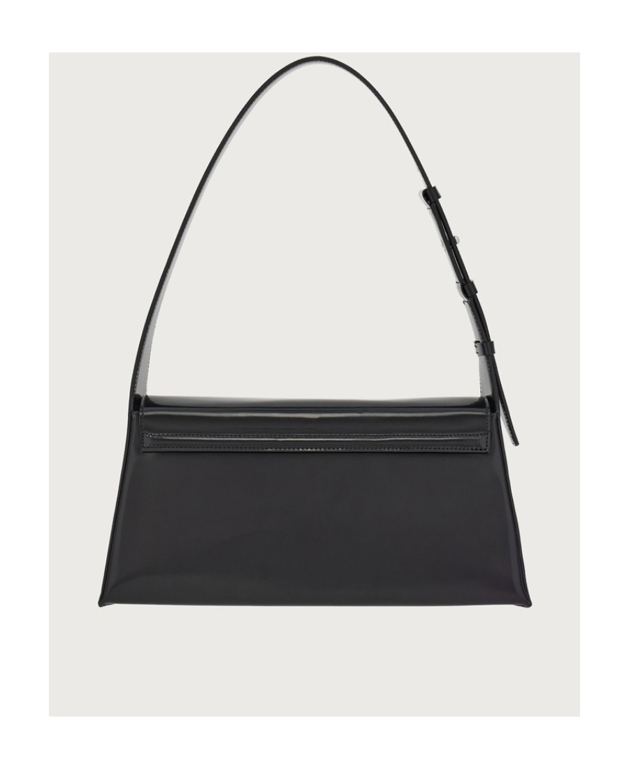 Shop Ferragamo Salvatore Geometric Logo Engraved Shoulder Bag In Black