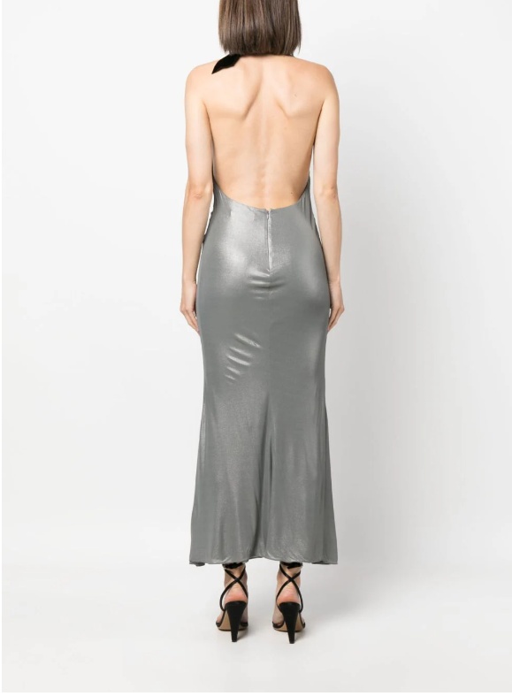 Alessandra Rich Halterneck Open-back Evening Dress In Gray