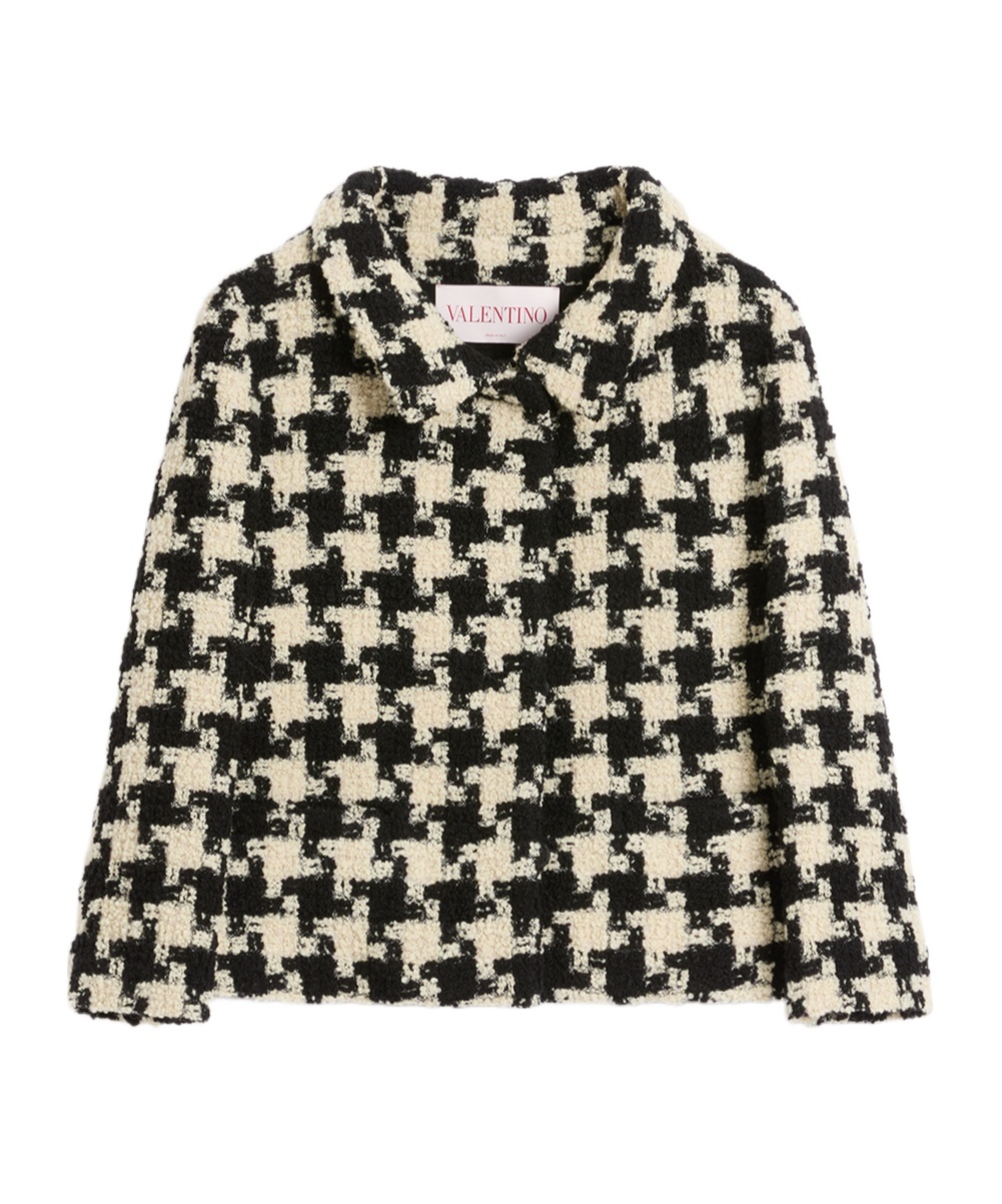 Valentino Extra Large Houndstooth Tweed Jacket In Black
