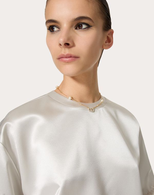 Valentino Garavani Women Vlogo Necklace With Pearls And Swarowski Crystals In Yellow