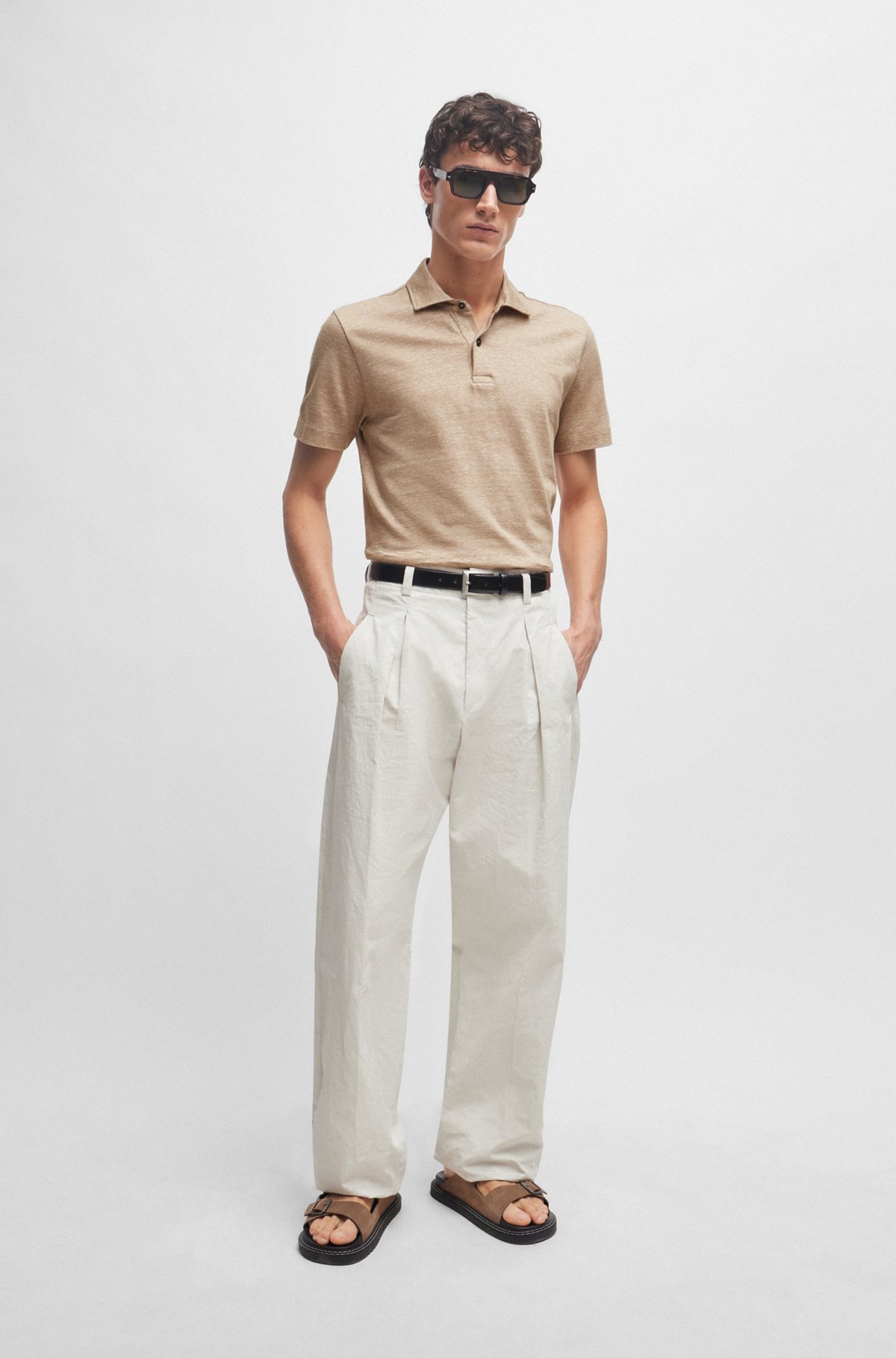 HUGO BOSS MÉLANGE-EFFECT SHORT-SLEEVE POLO SHIRT