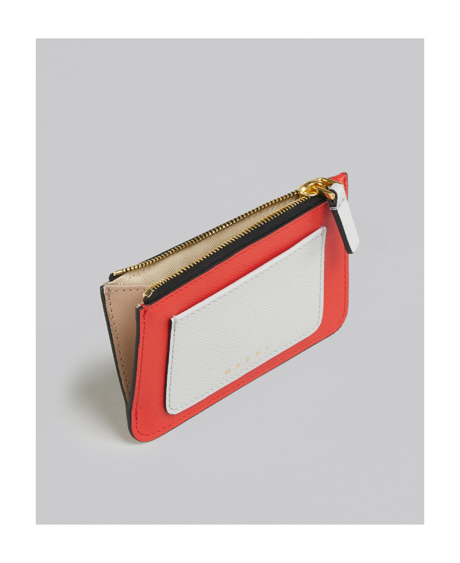 MARNI ORANGE WHITE AND BEIGE SAFFIANO LEATHER CARD CASE