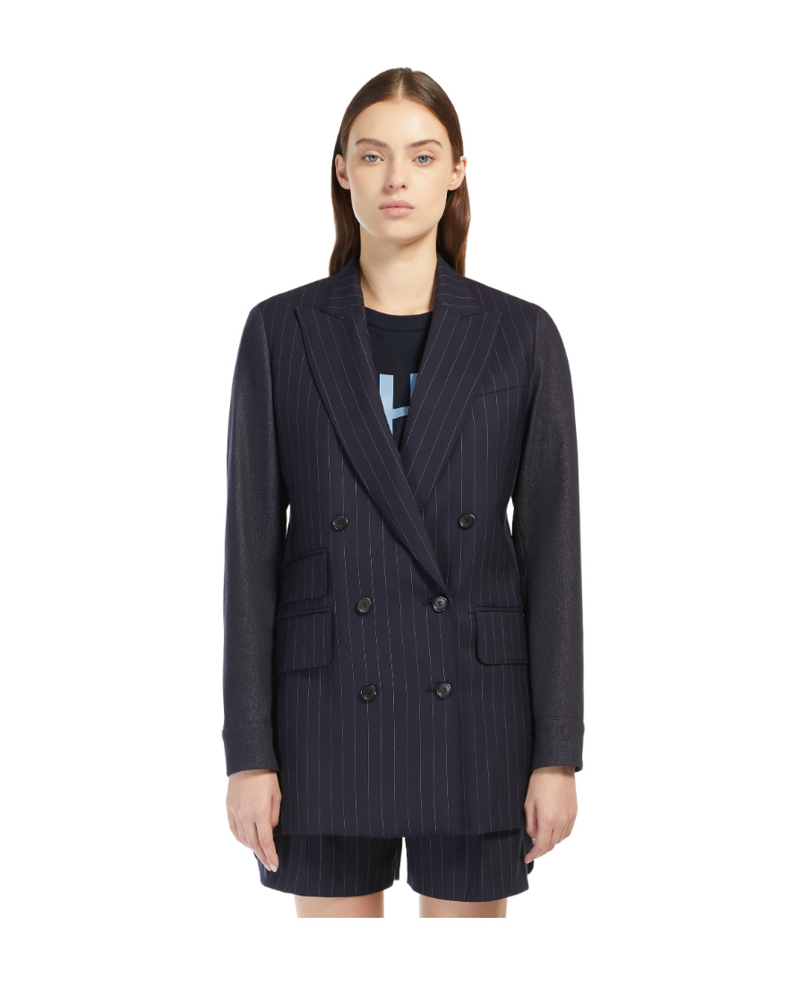 Max Mara Vertical Striped Suit Jacket In Blue