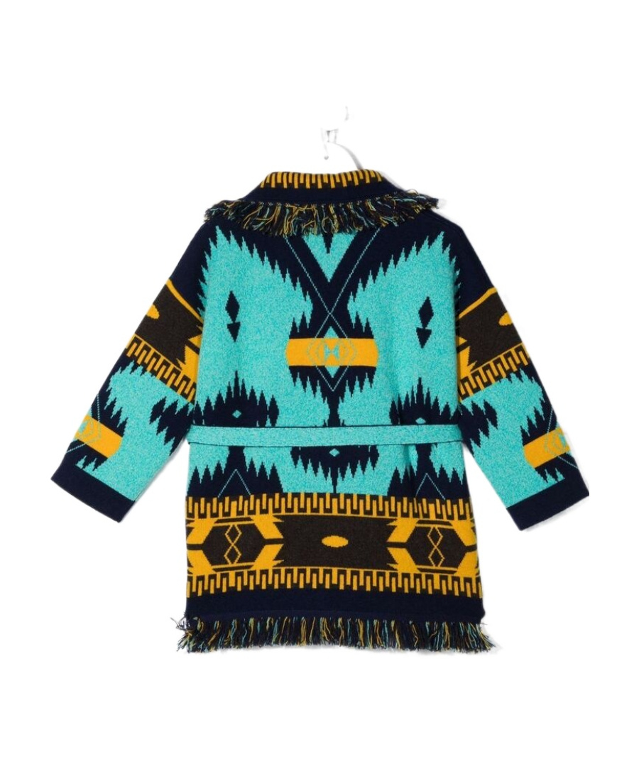 Shop Alanui Intarsia-knit Belted Cardigan In Black