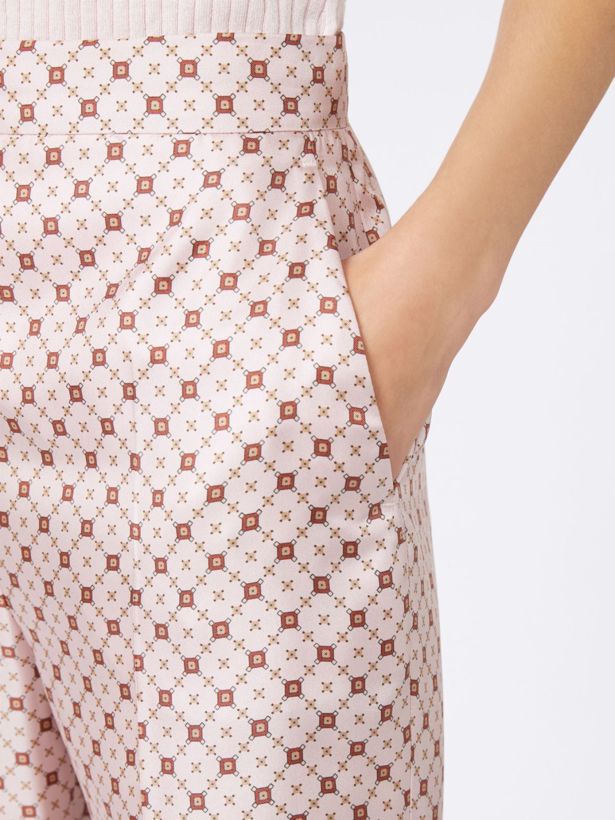 Max Mara Straight-fit Printed Silk Trousers In Pink