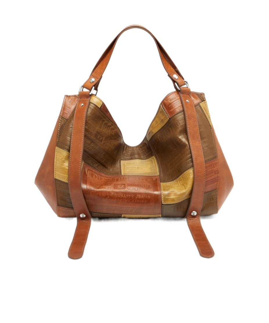 Diesel D-one-medium Top-handle Bag In Patchwork Leather In Brown