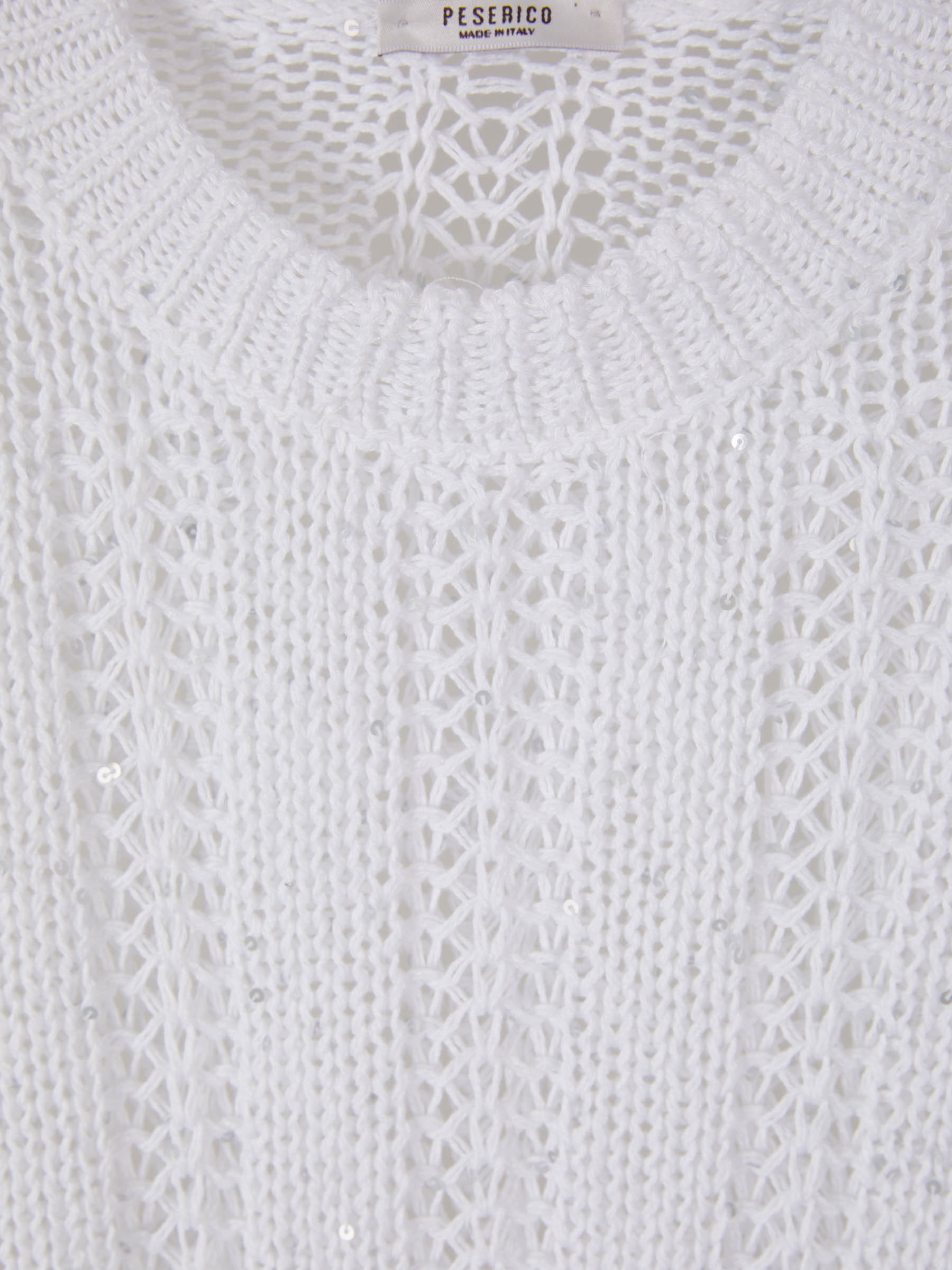 Peserico Sequinned Open-knit Sweater In White