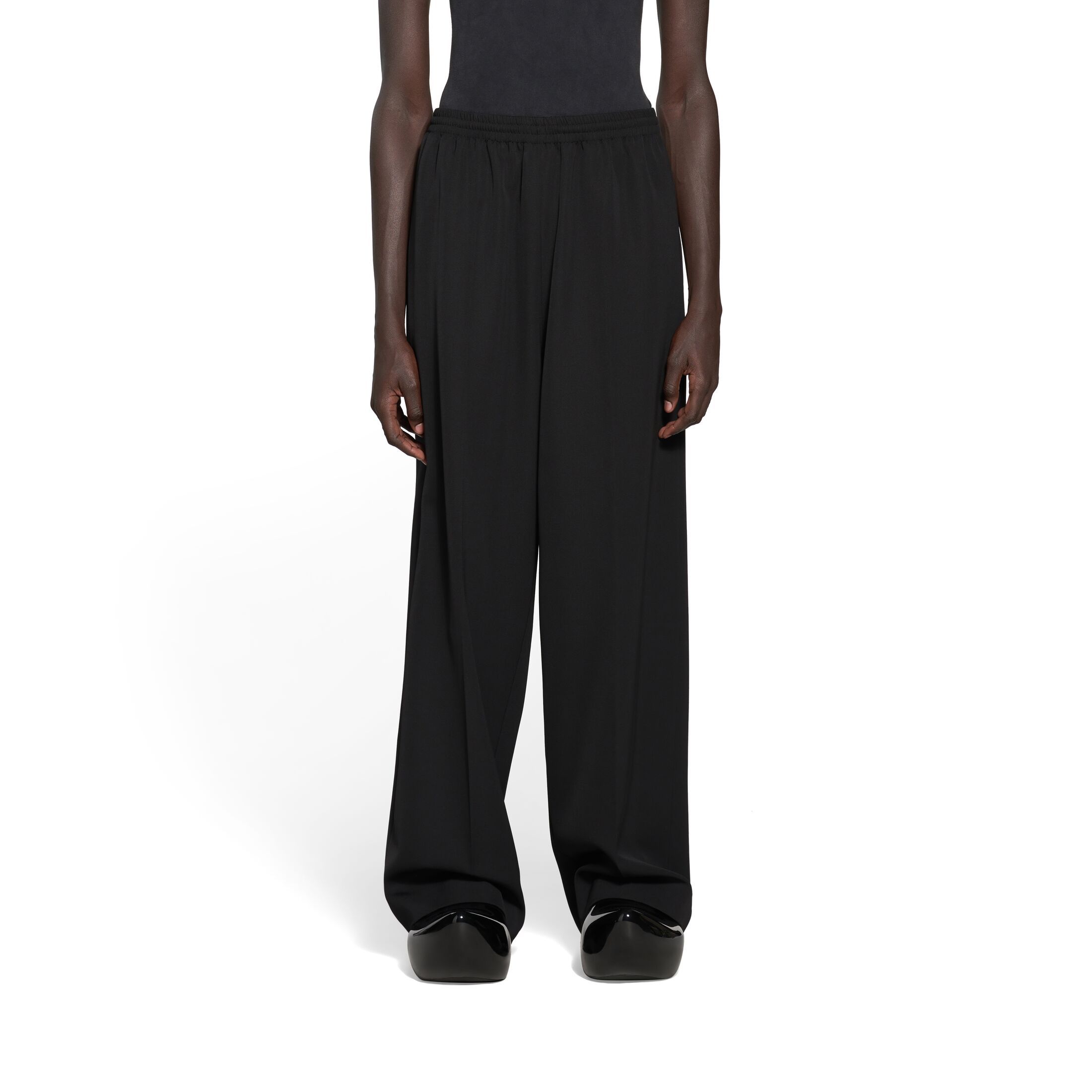 Balenciaga Elasticated Waist Wool Trousers In Black