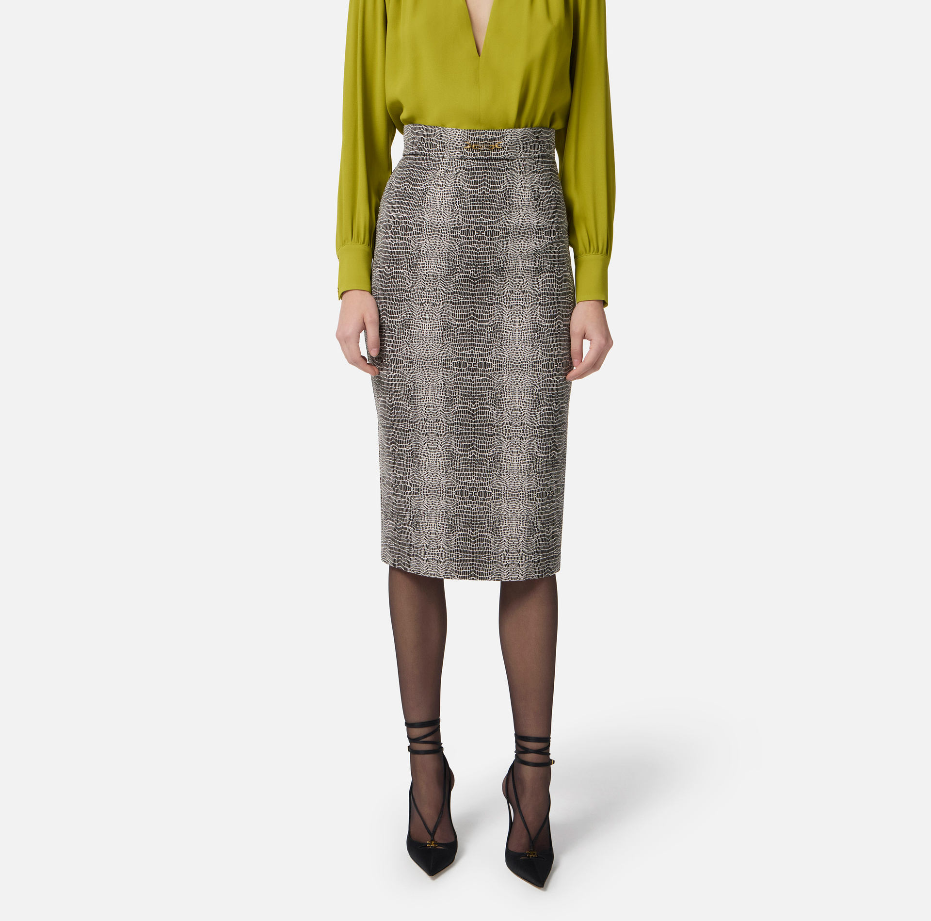 Elisabetta Franchi Skirt In Viscose Fabric With Python Print In Gray