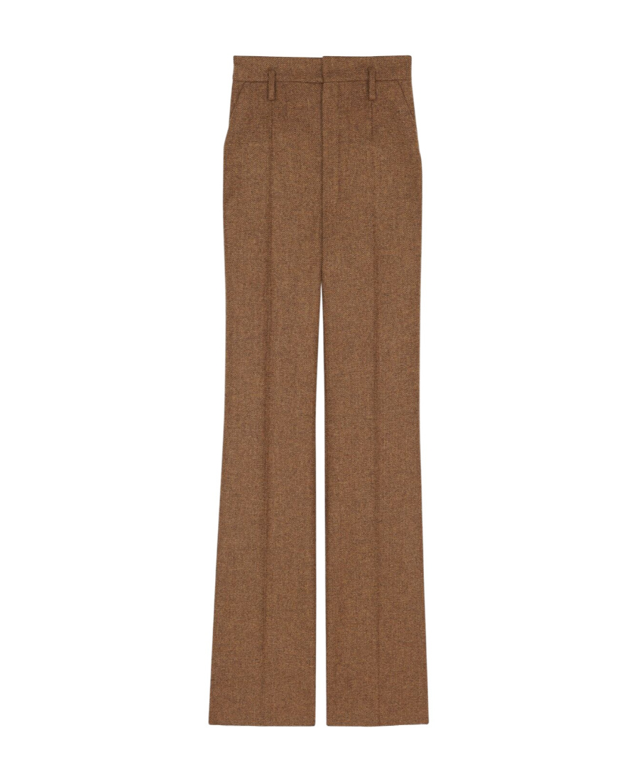 Saint Laurent High-waisted Wool Trousers In Brown