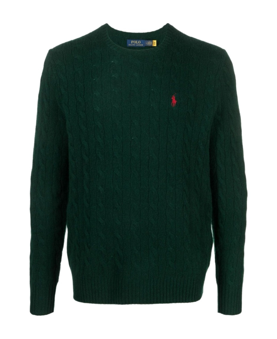 Shop Polo Ralph Lauren Polo Pony-motif Cable-knit Jumper In Green
