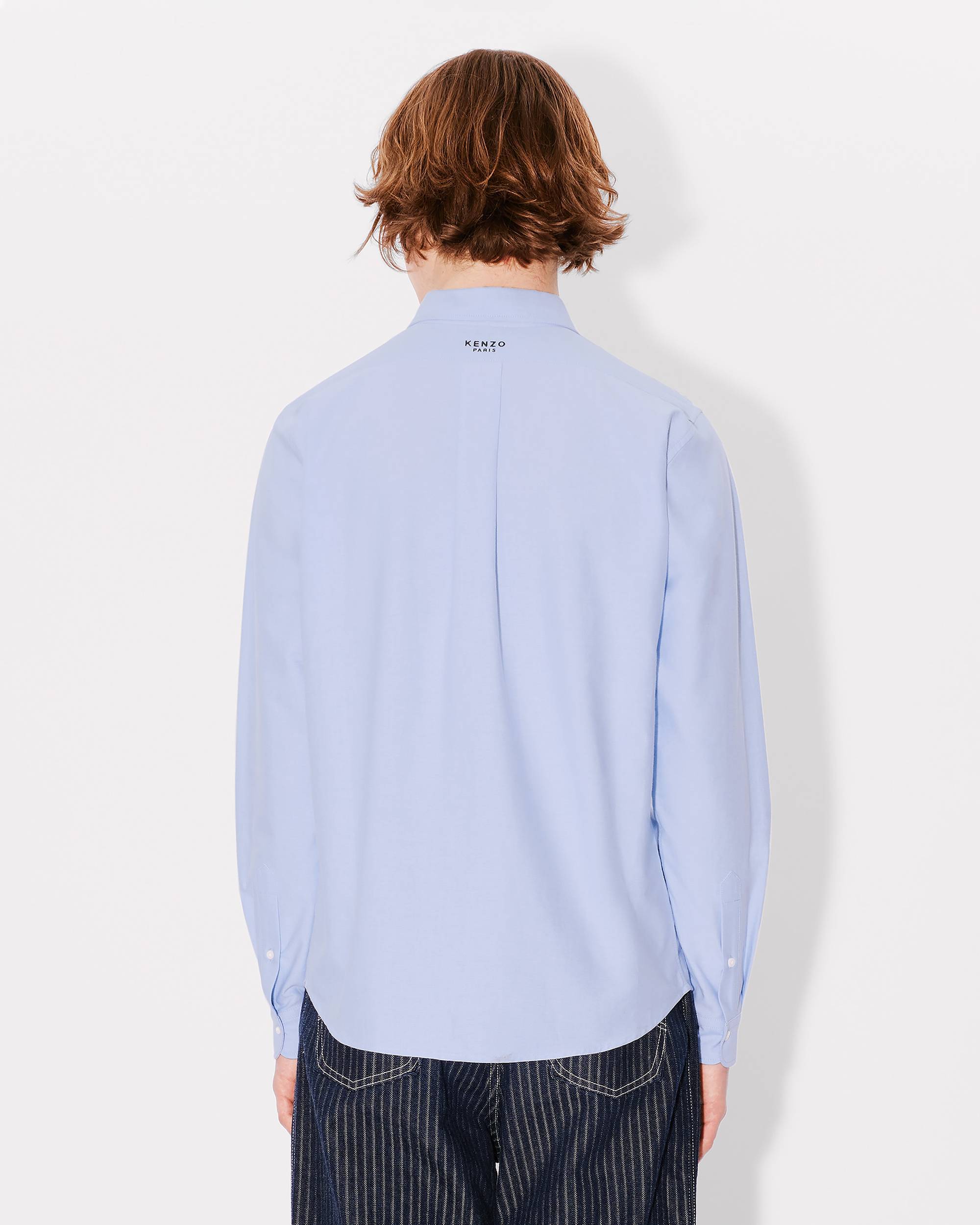 Kenzo Collared Shirt With Long Sleeves And Buttoned Cuffs In Blue
