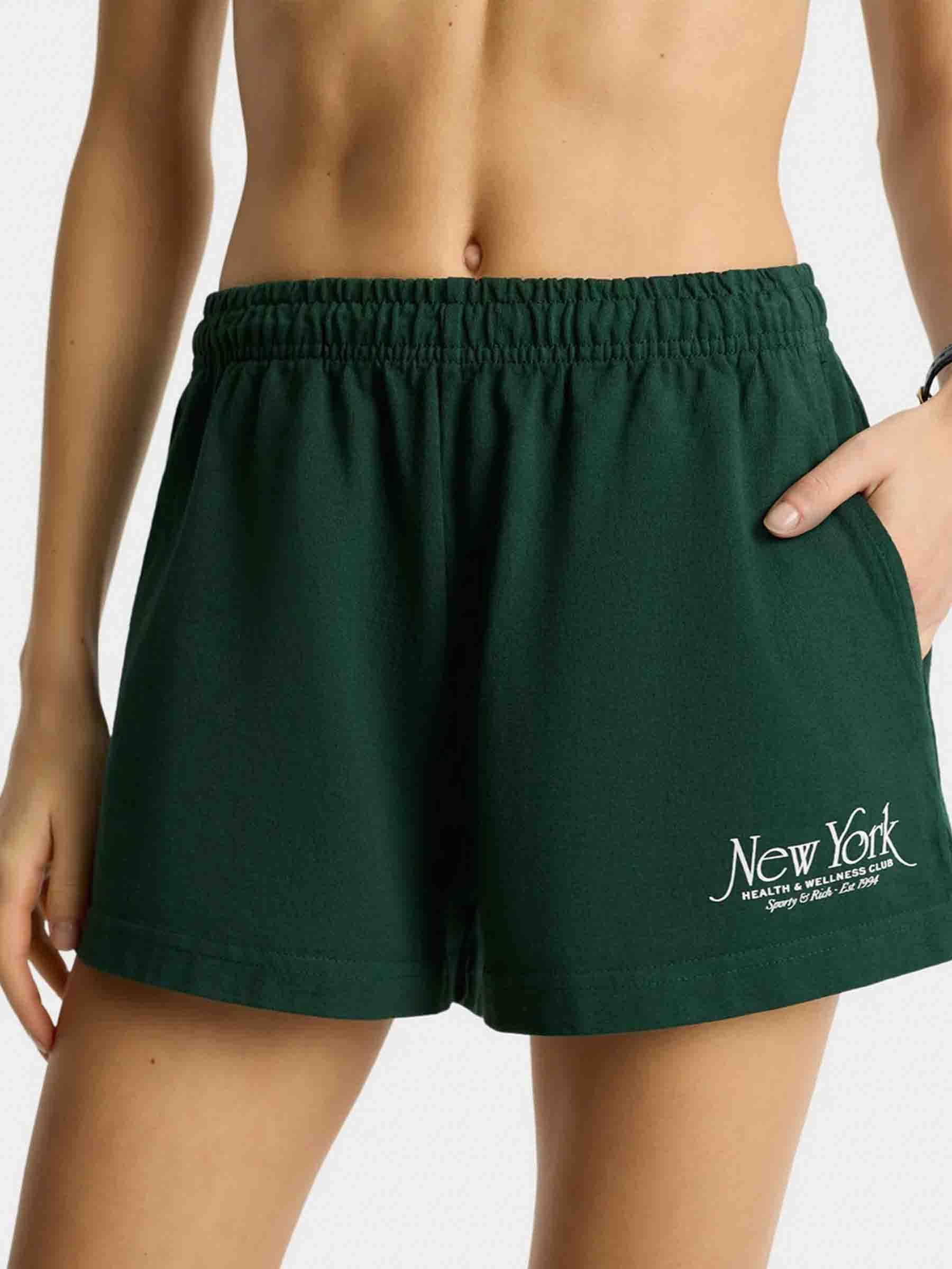 Shop Sporty And Rich Elastic Waist Shorts In Dark Green