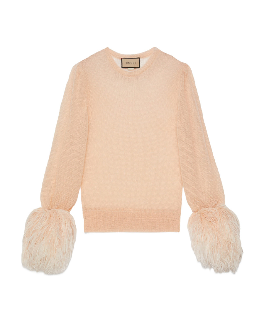 Gucci Feather-trimmed Mohair Sweater In Nude
