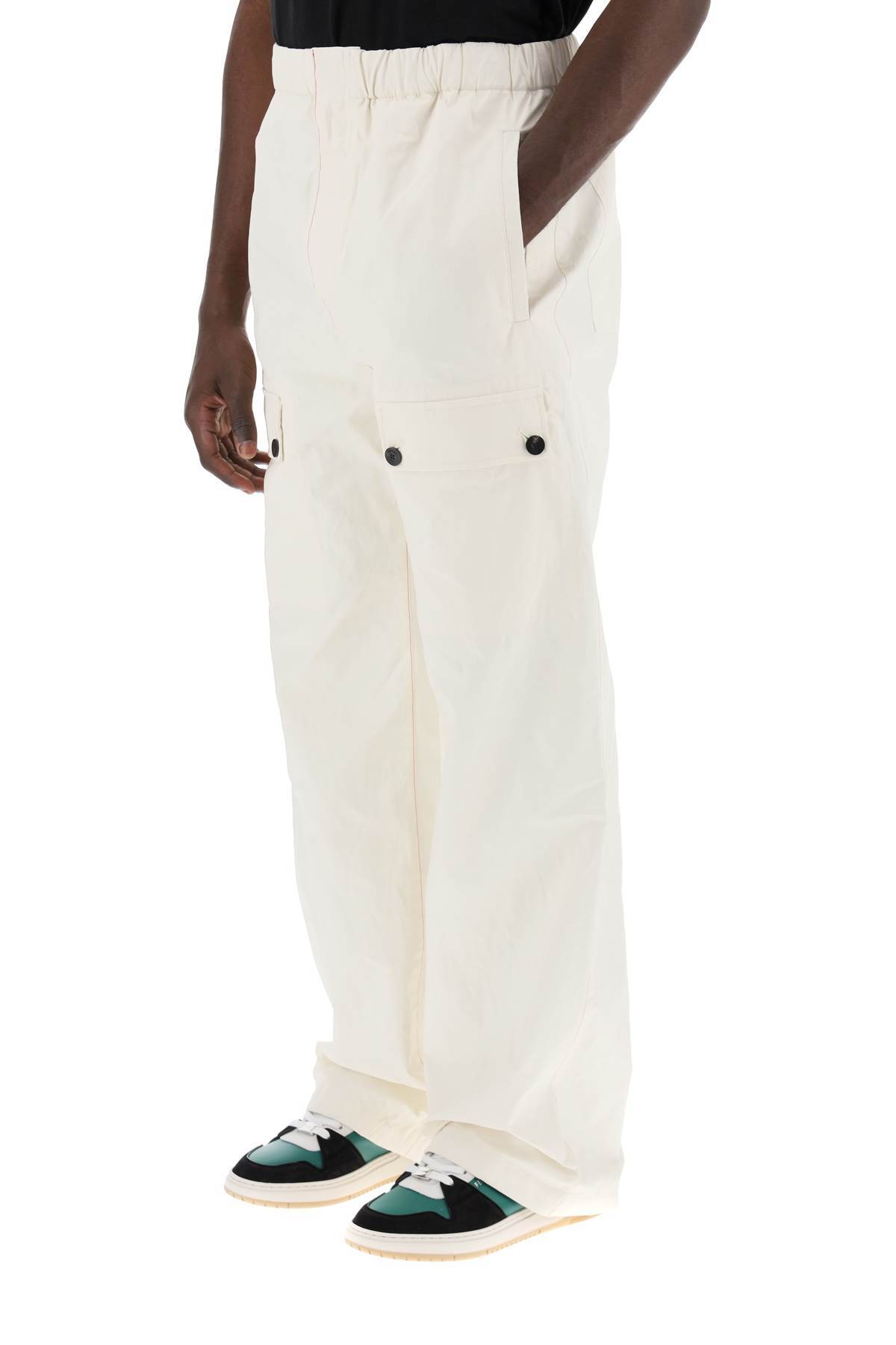 Ferragamo Coated Linen Cargo Pants With Elastic Waistband In White