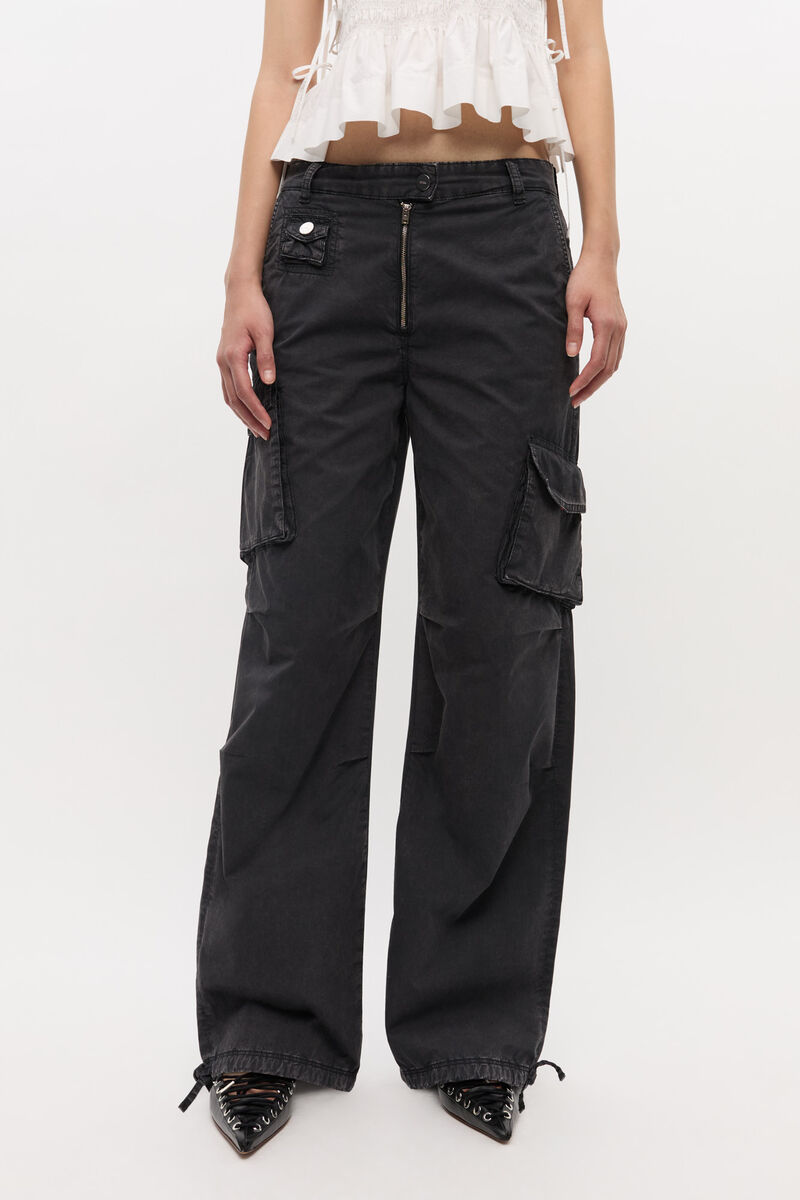 Ganni Women Organic Cotton Cargo Trousers In Black