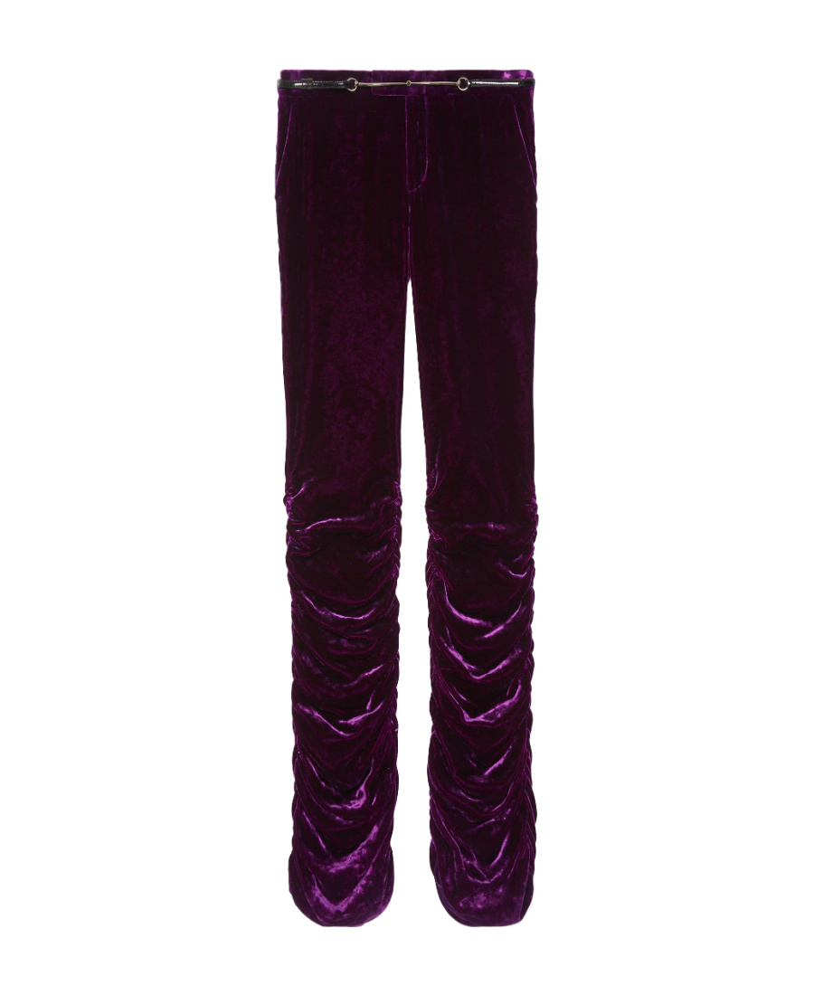 Gucci Sculpted High-waisted Velvet Pant With Ruched Detailing In Purple