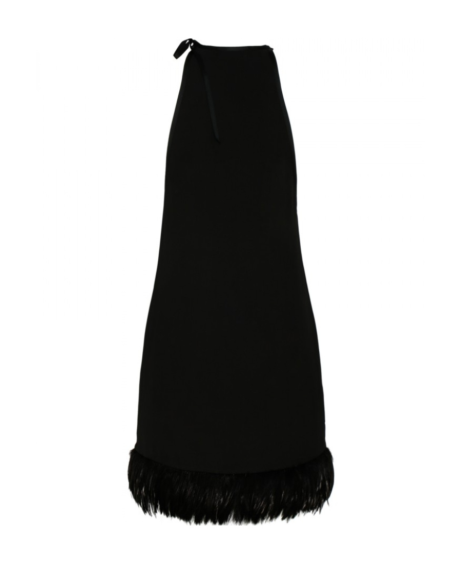 Saint Laurent Feather-trim Sleeveless Mini Dress In Black