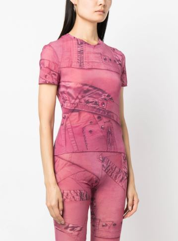 Blumarine Graphic-print Semi-sheer T-shirt In Pink