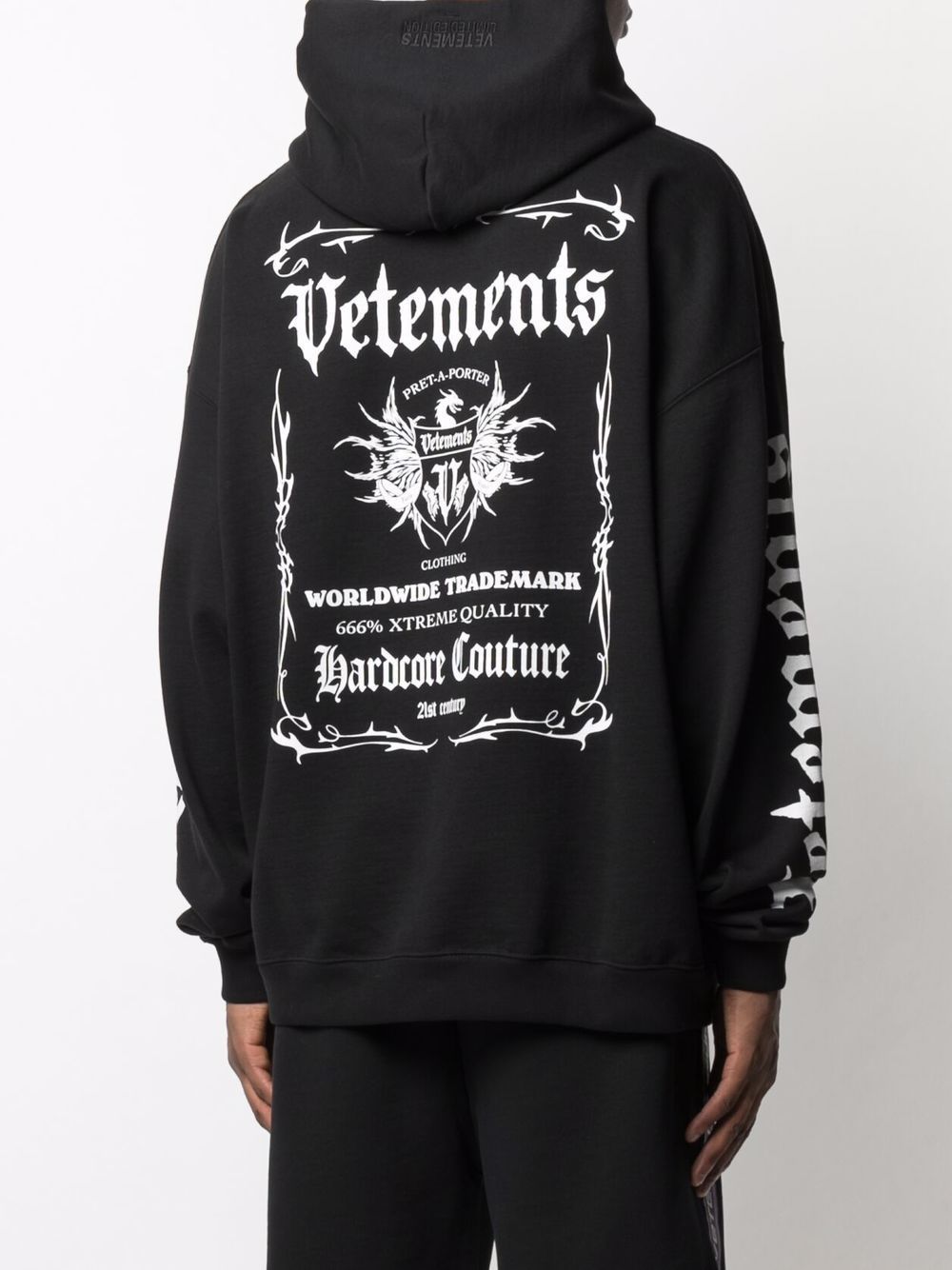 Shop Vetements Black Logo Printed Long-sleeved Hooded Sweater