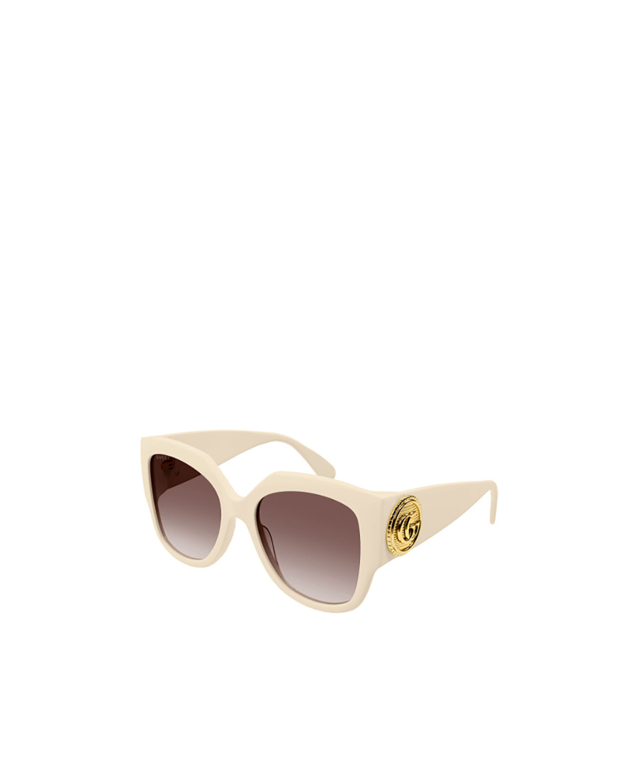 Gucci Logo-plaque Round-frame Sunglasses In Nude
