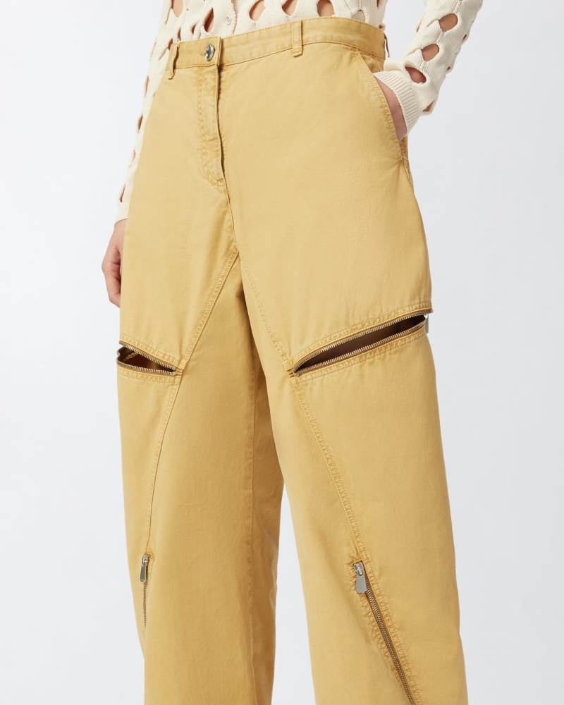 Pinko Wide Cotton Trousers With Zip In Brown