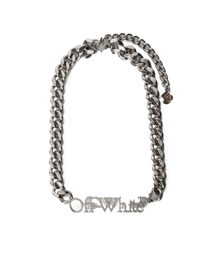 Off-white Bookish Logo Chain Necklace In Gray