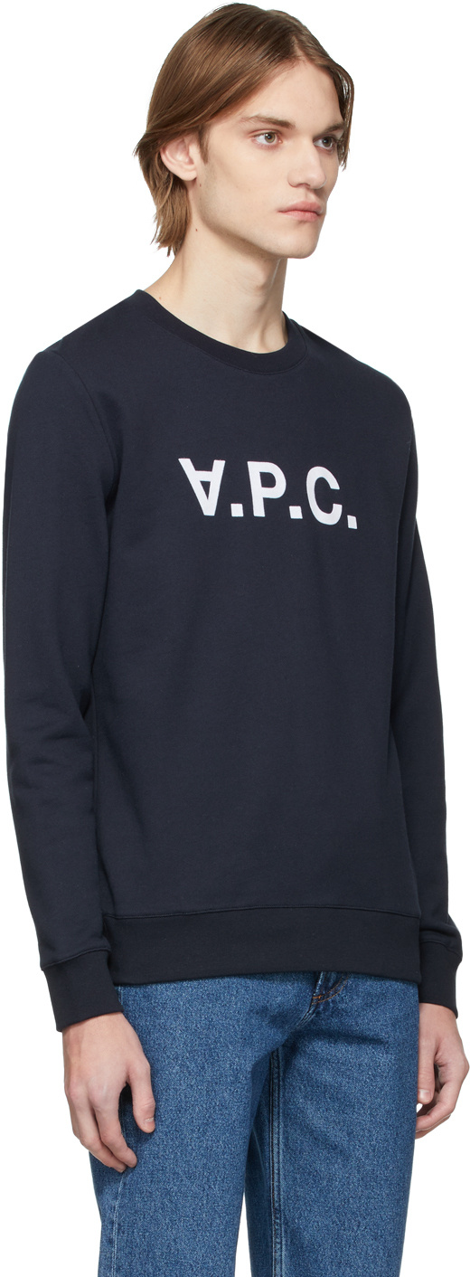Apc Navy Blue Logo Round-neck Pullover Hoodie In Black