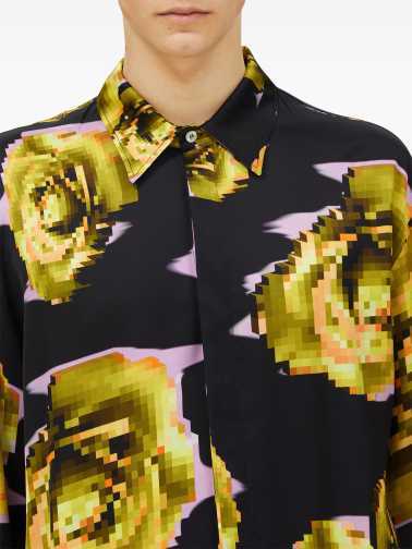 Msgm Pixelated Rose Print Shirt In Black